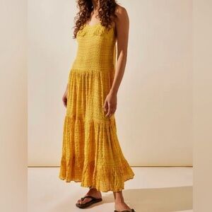 NWT FREE PEOPLE marigold Yellow Maxi Dress in turmeric combo size small